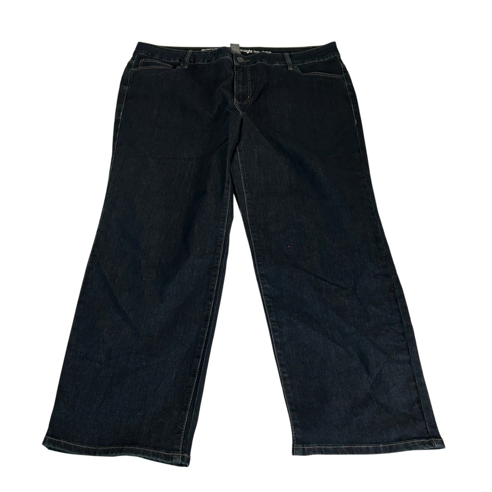 Avenue Denim Womens 22P Dark Wash Straight Leg Jeans Plus Size Petite Stretch